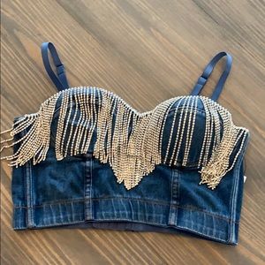 Denim and Sequin Crop Top